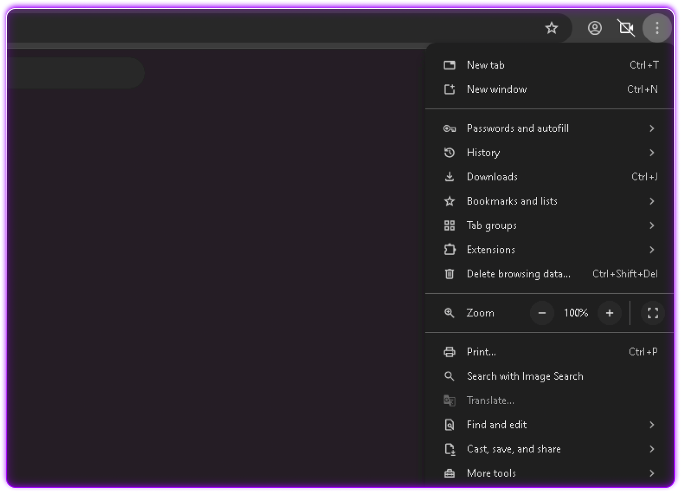 Chrome Extensions Menu