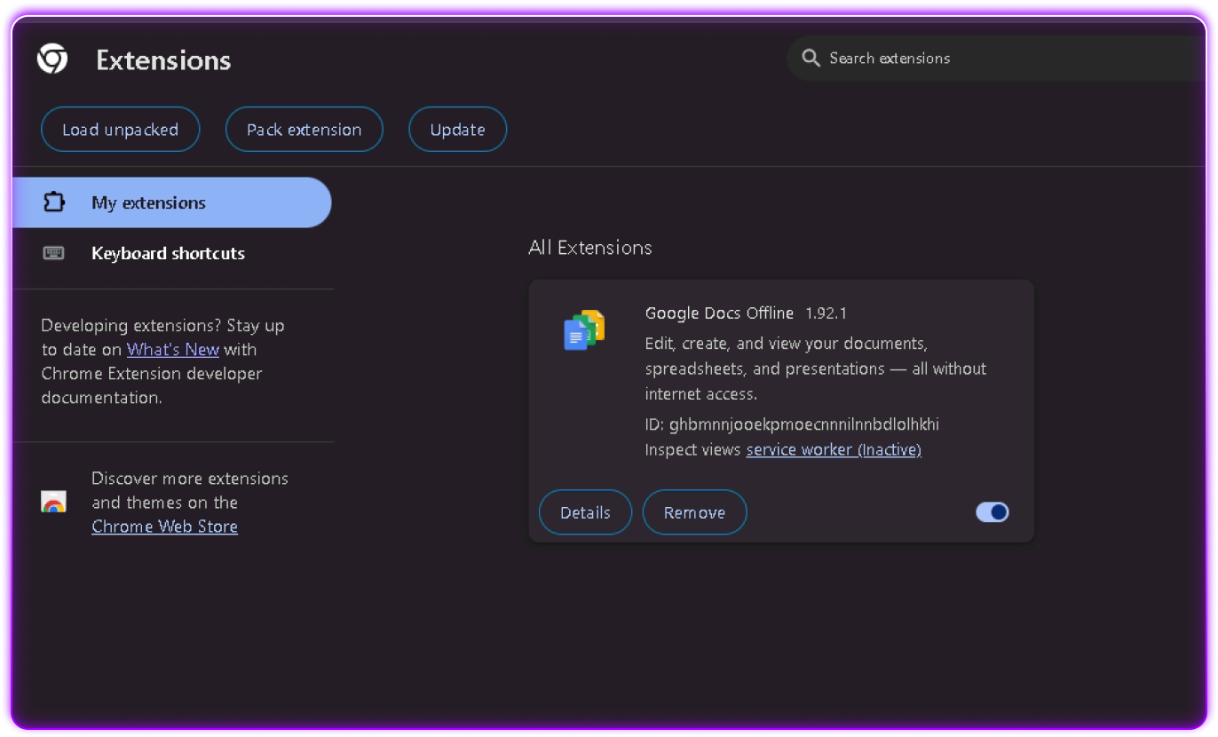 Chrome Extensions Page